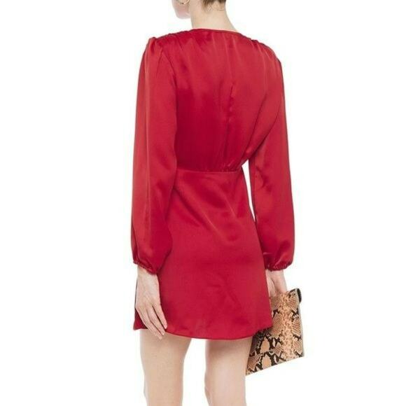 Sandro Paris Long Sleeve V Neck Satin Mini Dress Size 4 Date Night Valentines - Picture 2 of 10